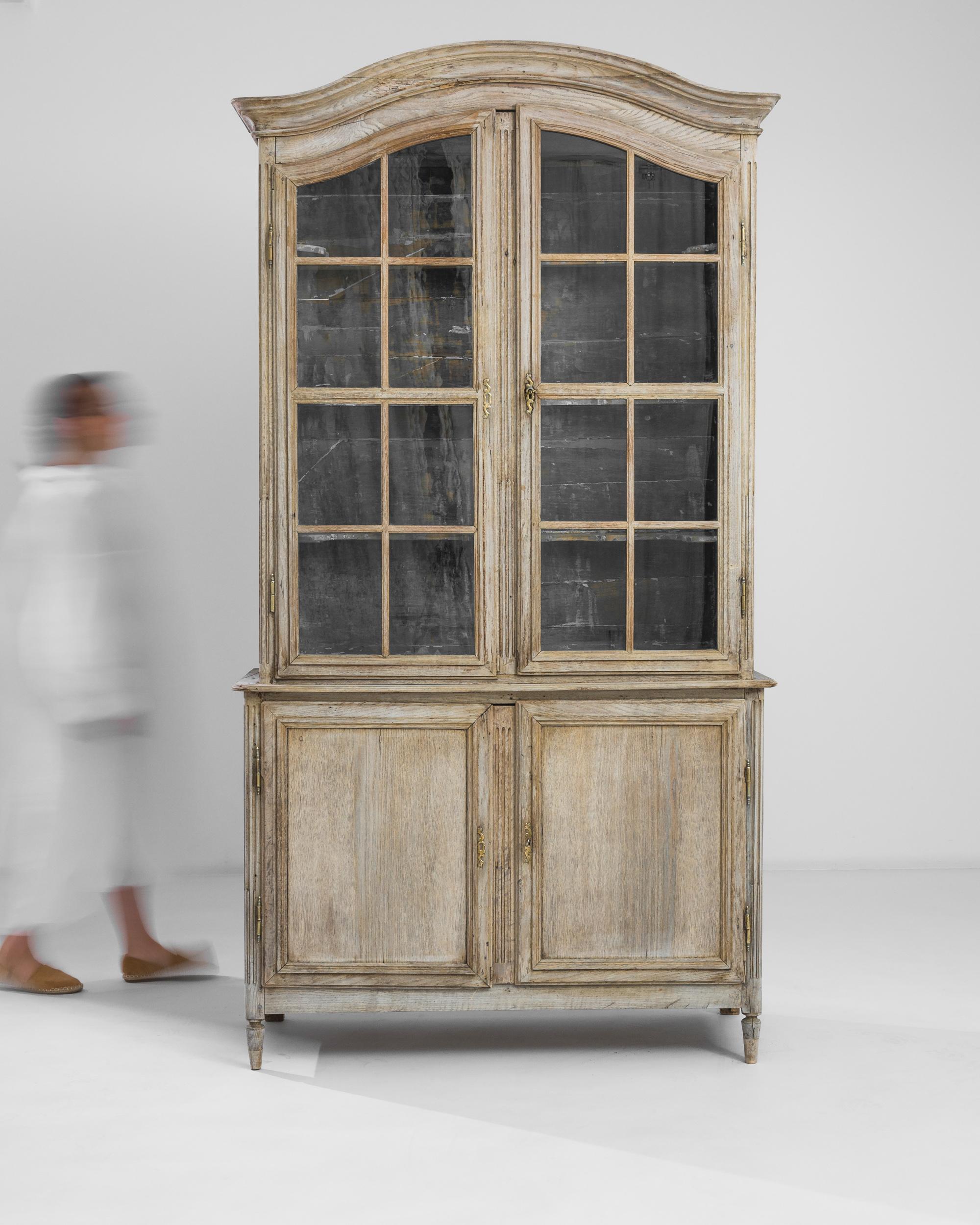 French Provincial 1860s French Oak Vitrine with Patinated Interior For Sale