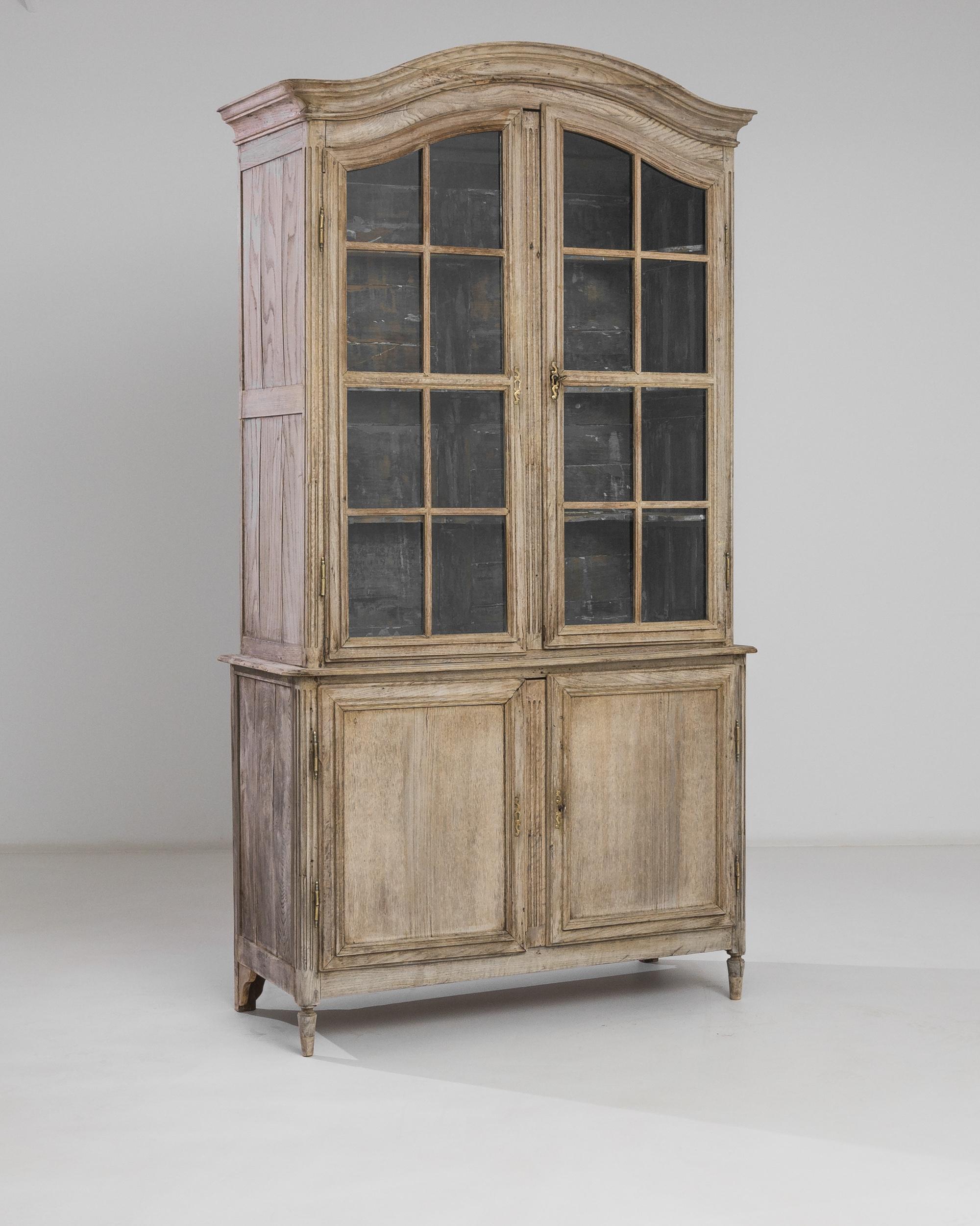 Bleached 1860s French Oak Vitrine with Patinated Interior For Sale
