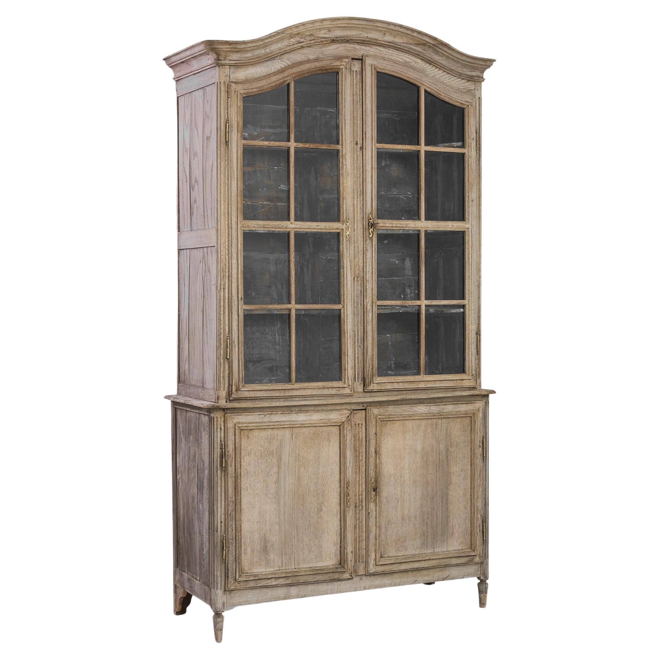 1860s French Oak Vitrine with Patinated Interior