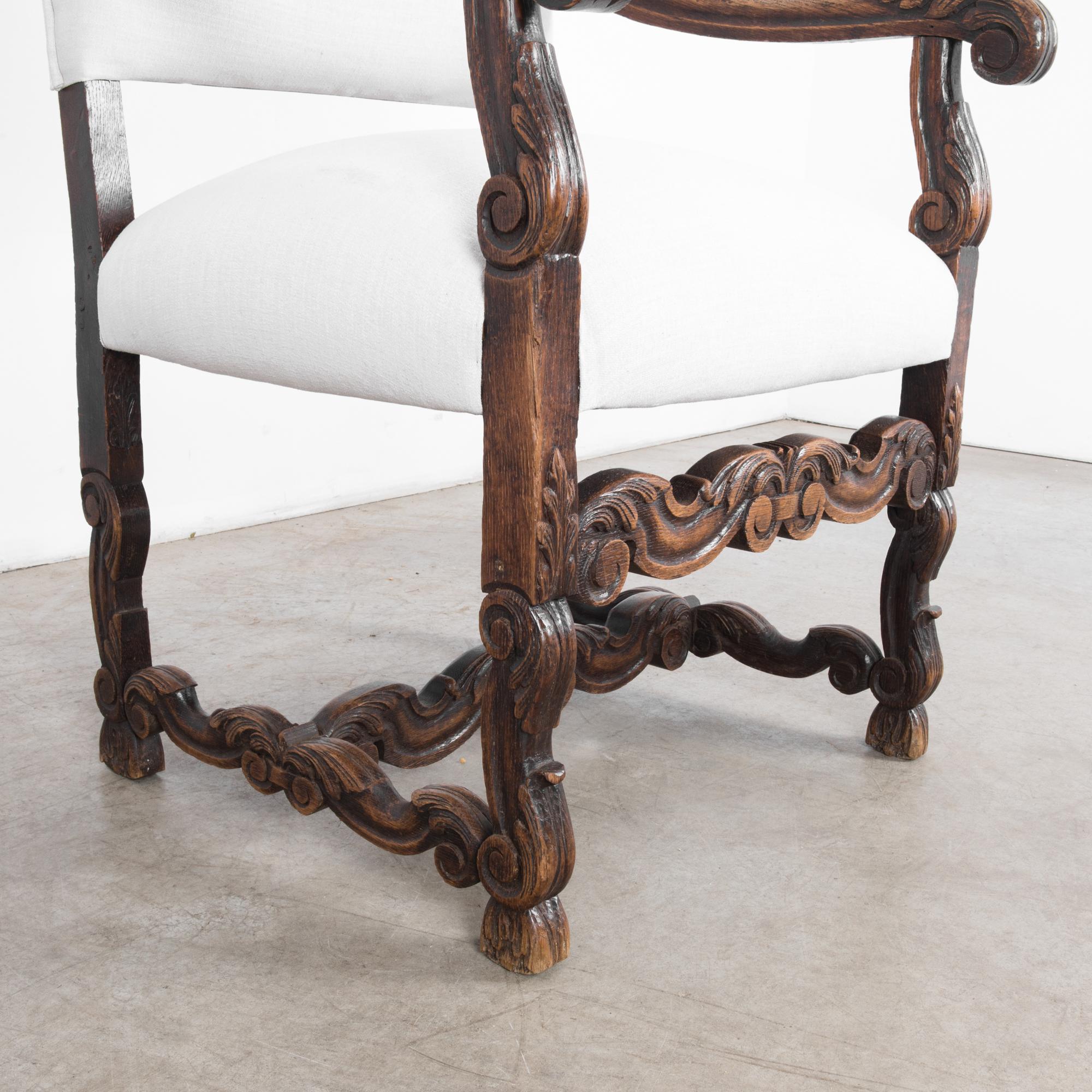1860s French Provincial Oak Upholstered Armchair 7
