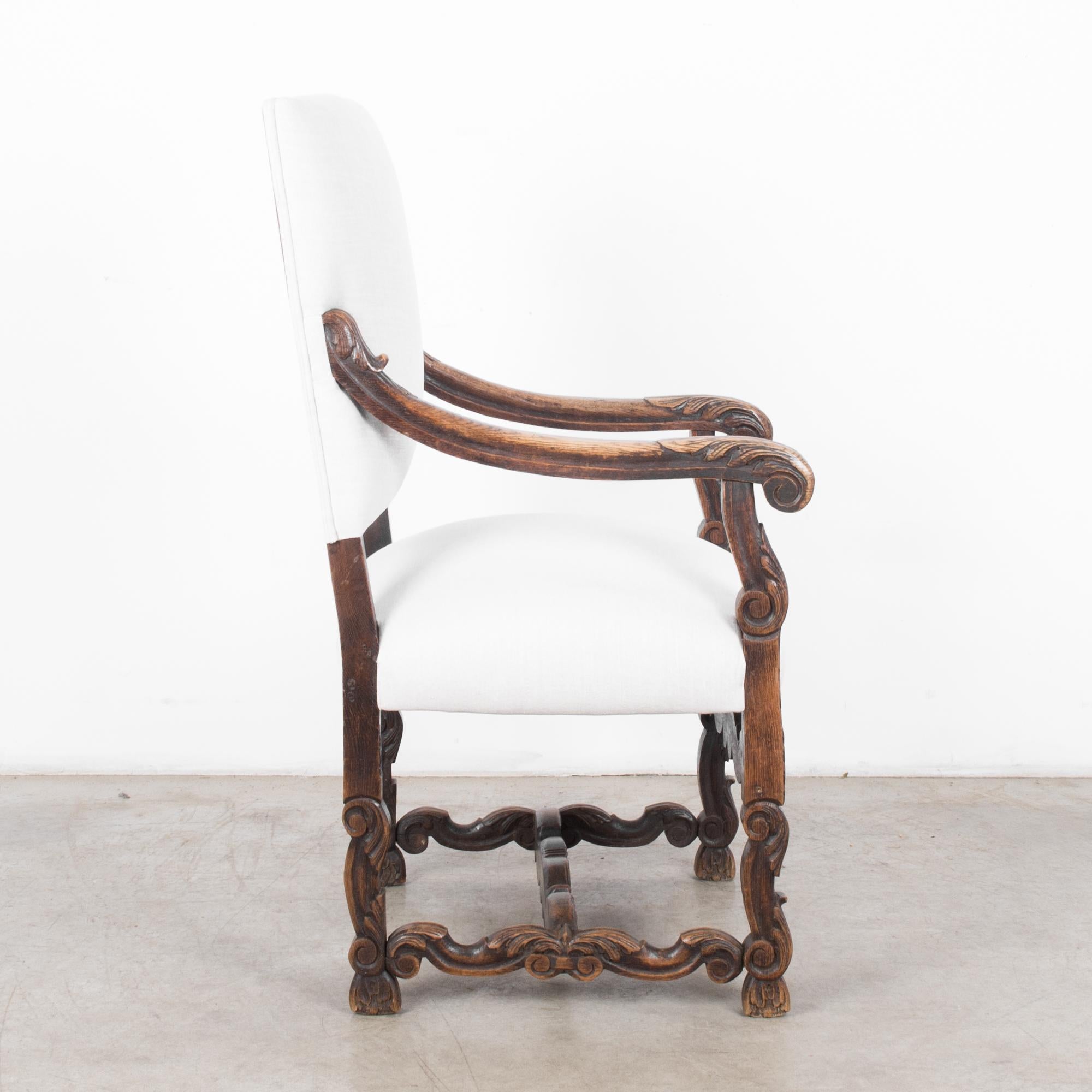19th Century 1860s French Provincial Oak Upholstered Armchair