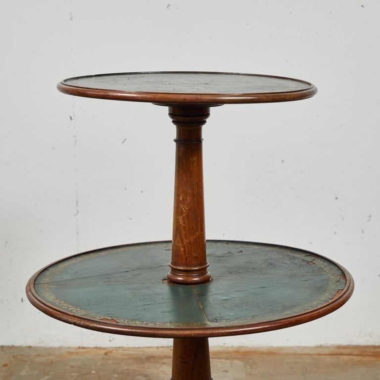 1860s French TwoTier Round Table with Leather Top For Sale at 1stdibs