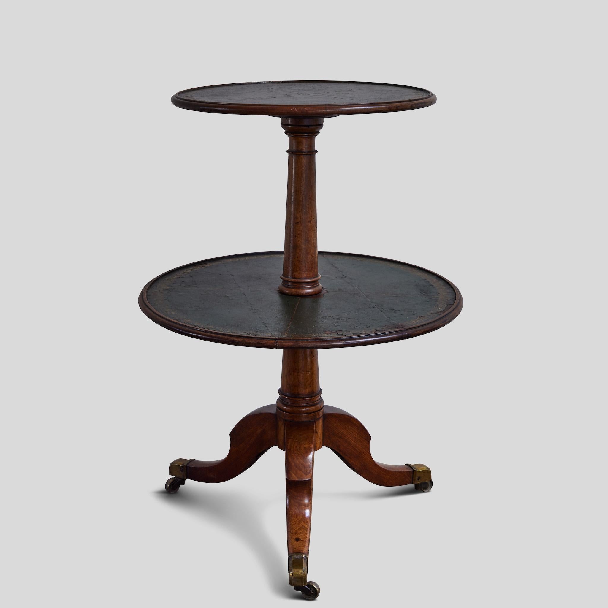 1860s French Two-Tier Round Table with Leather Top For Sale 1