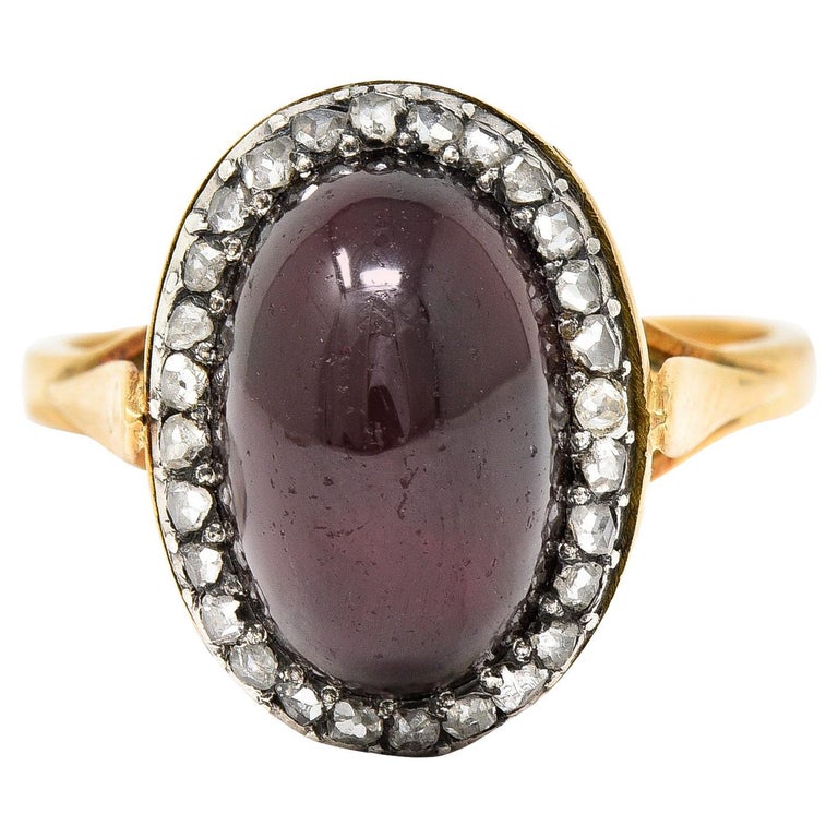Bague Or 14 Carats Grenats Violets Et Diamants - Taille 55 - Occasion