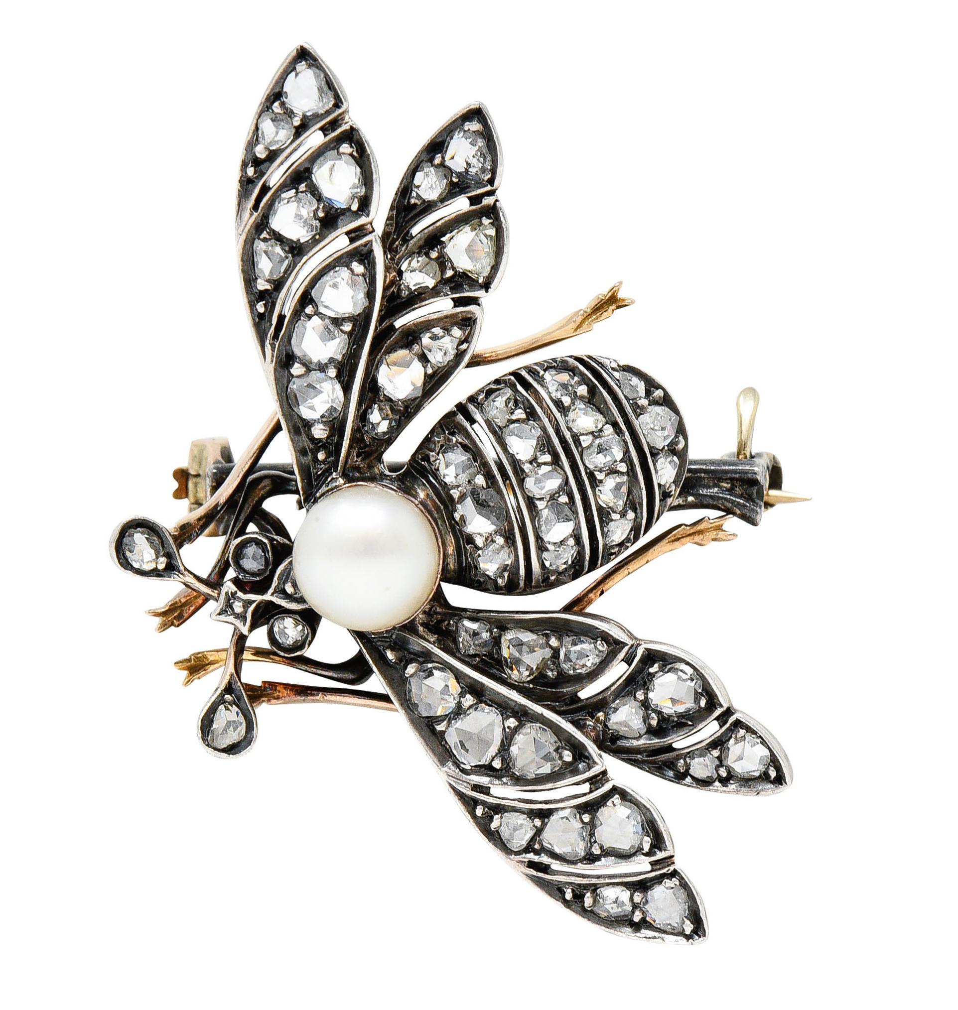 Épingle en argent et or 18 carats avec perle de style victorien française et diamants de 1,00 carat, années 1860 4