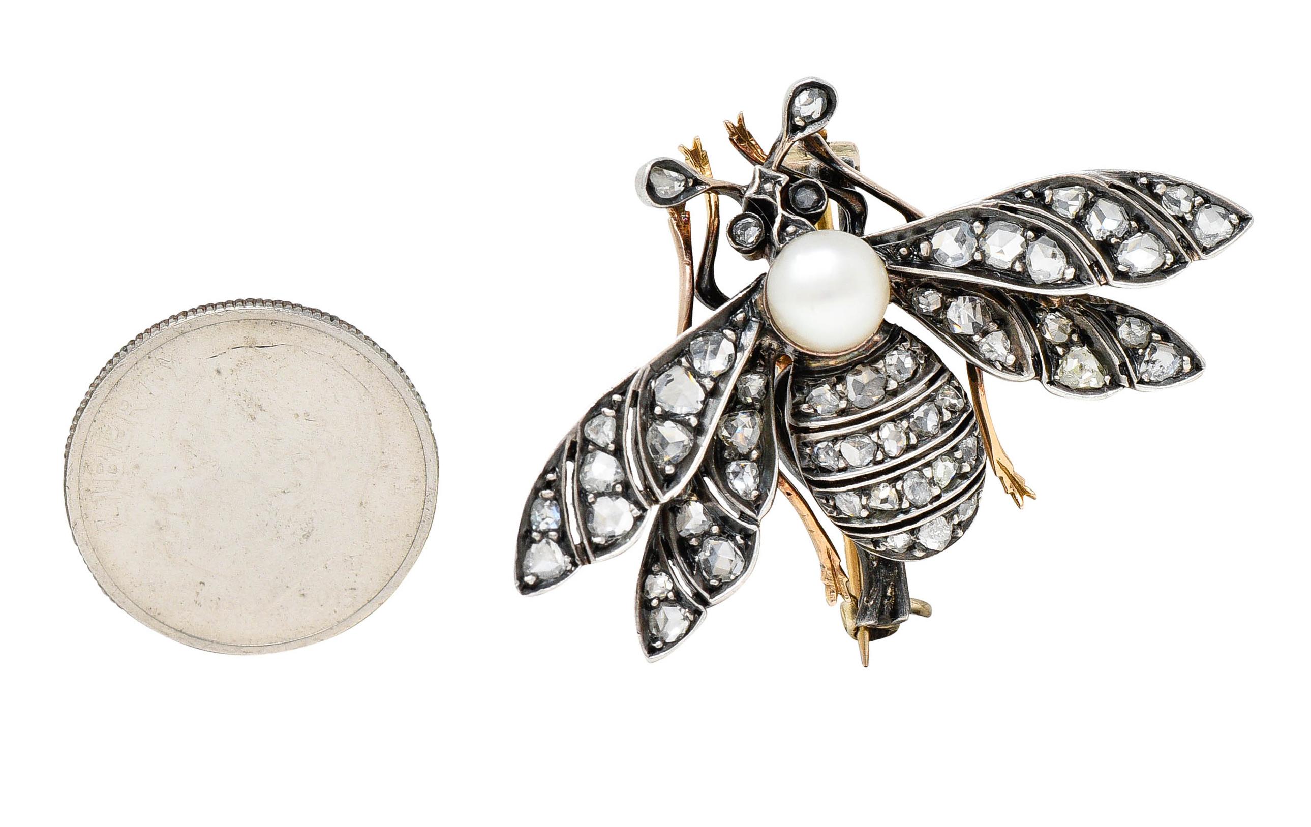 Épingle en argent et or 18 carats avec perle de style victorien française et diamants de 1,00 carat, années 1860 6