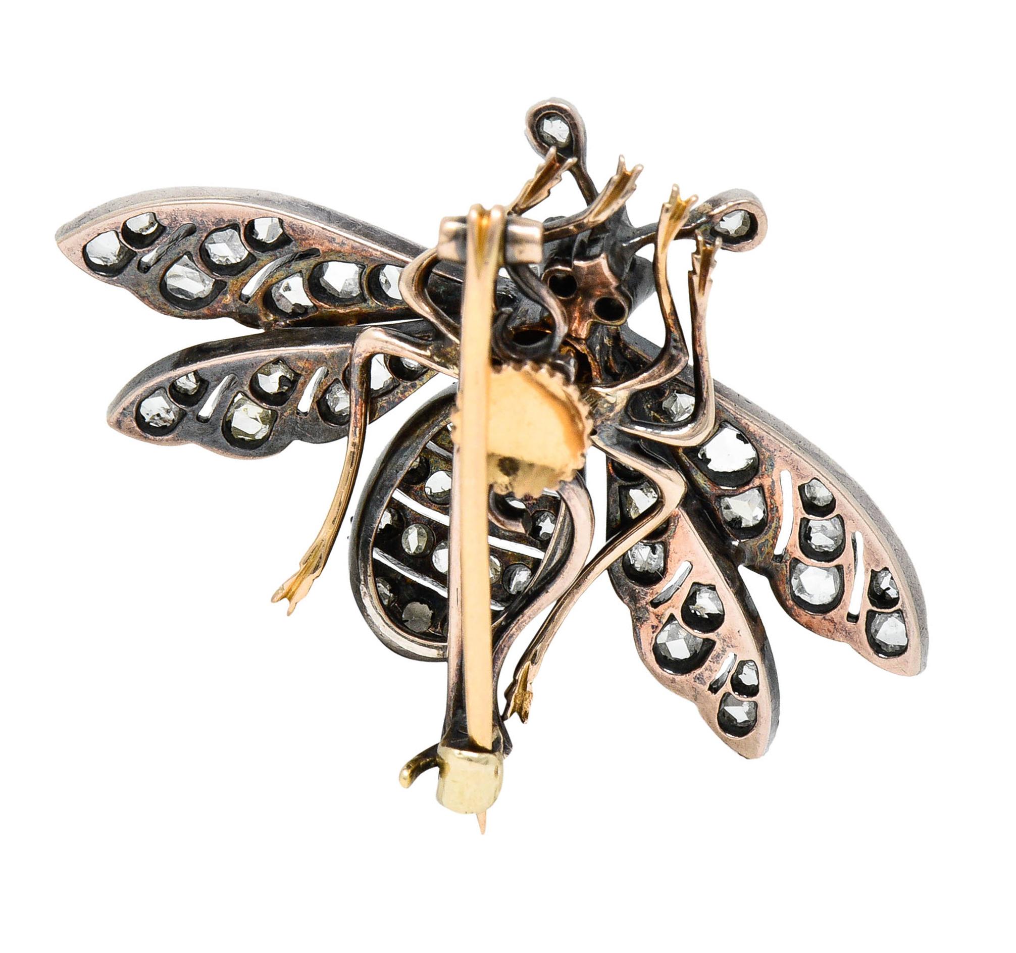 Victorien Épingle en argent et or 18 carats avec perle de style victorien française et diamants de 1,00 carat, années 1860