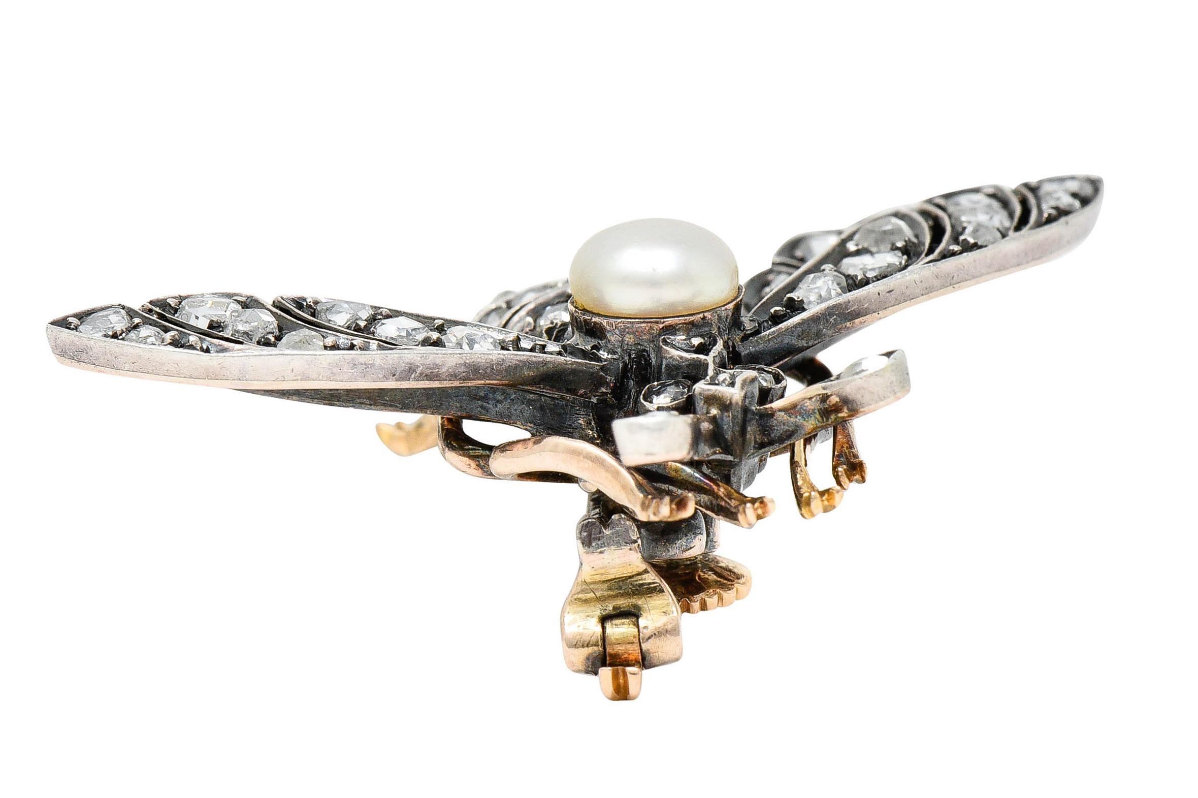  Épingle en argent et or 18 carats avec perle de style victorien française et diamants de 1,00 carat, années 1860 Unisexe 
