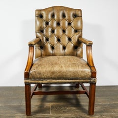 1860s Gainsborough Light Brown Original Leather Upholstered Tufted Armchair