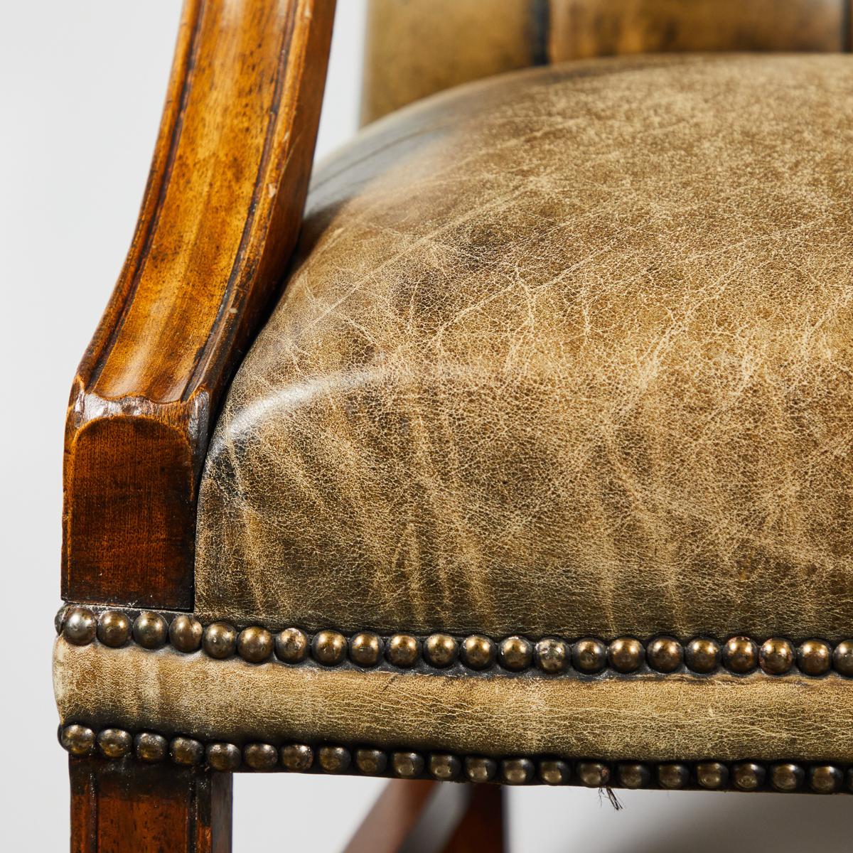 1860s Gainsborough Light Brown Original Leather Upholstered Tufted Armchair In Good Condition In Los Angeles, CA