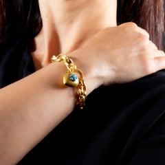 1860s Gilded Pinchbeck Bracelet with Heart Shaped Clasp with Turquoises