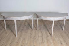 1860s Gustavian Style Swedish Painted Demi-Lune Tables with Tapered Legs