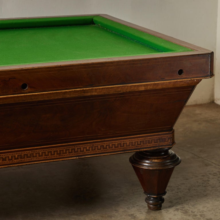 19th Century 1860s Italian Carom Mahogany Billiard Table with Inlay For Sale