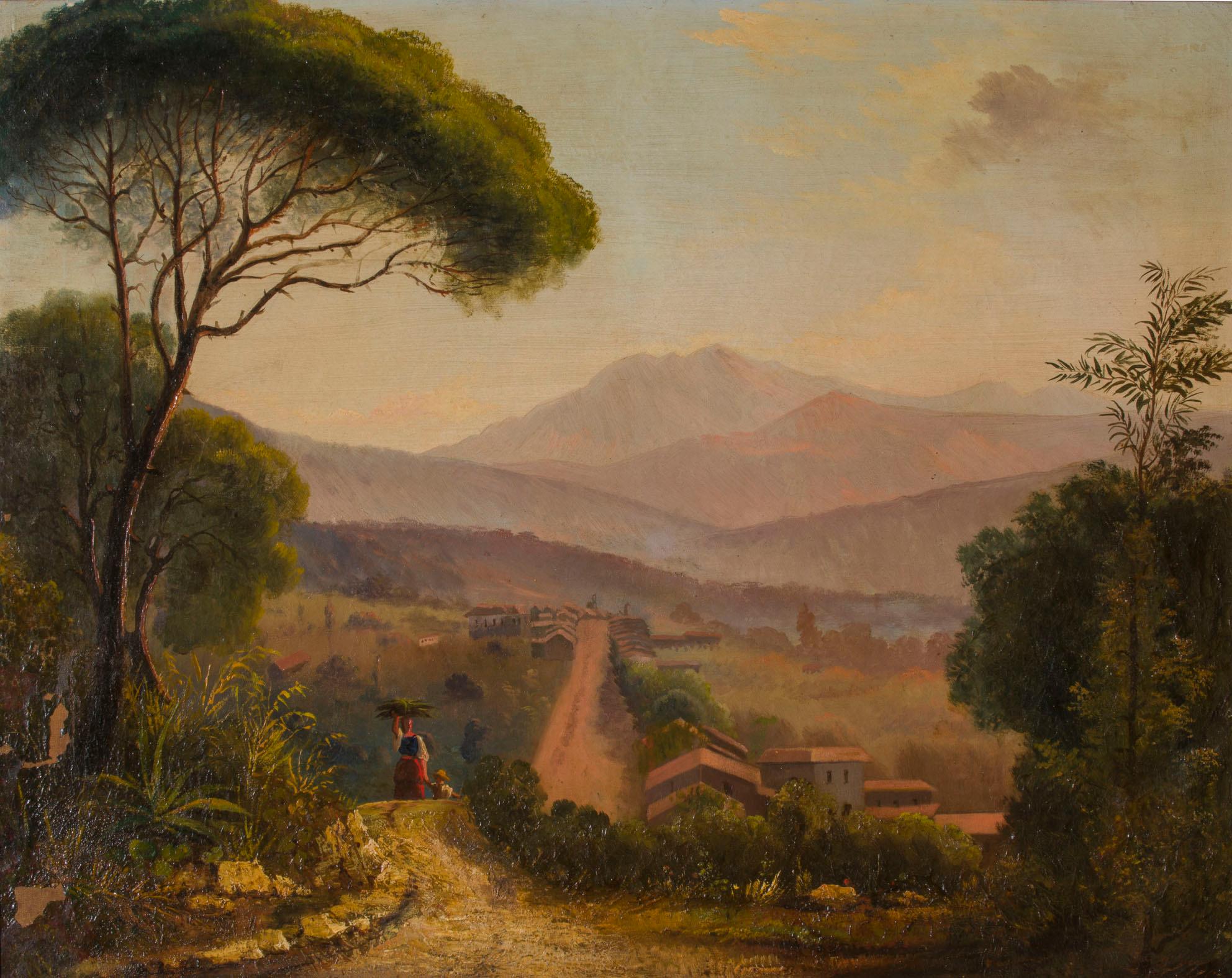 Mid-19th Century 1860s Italian Signed Neapolitan Landscape Painting For Sale