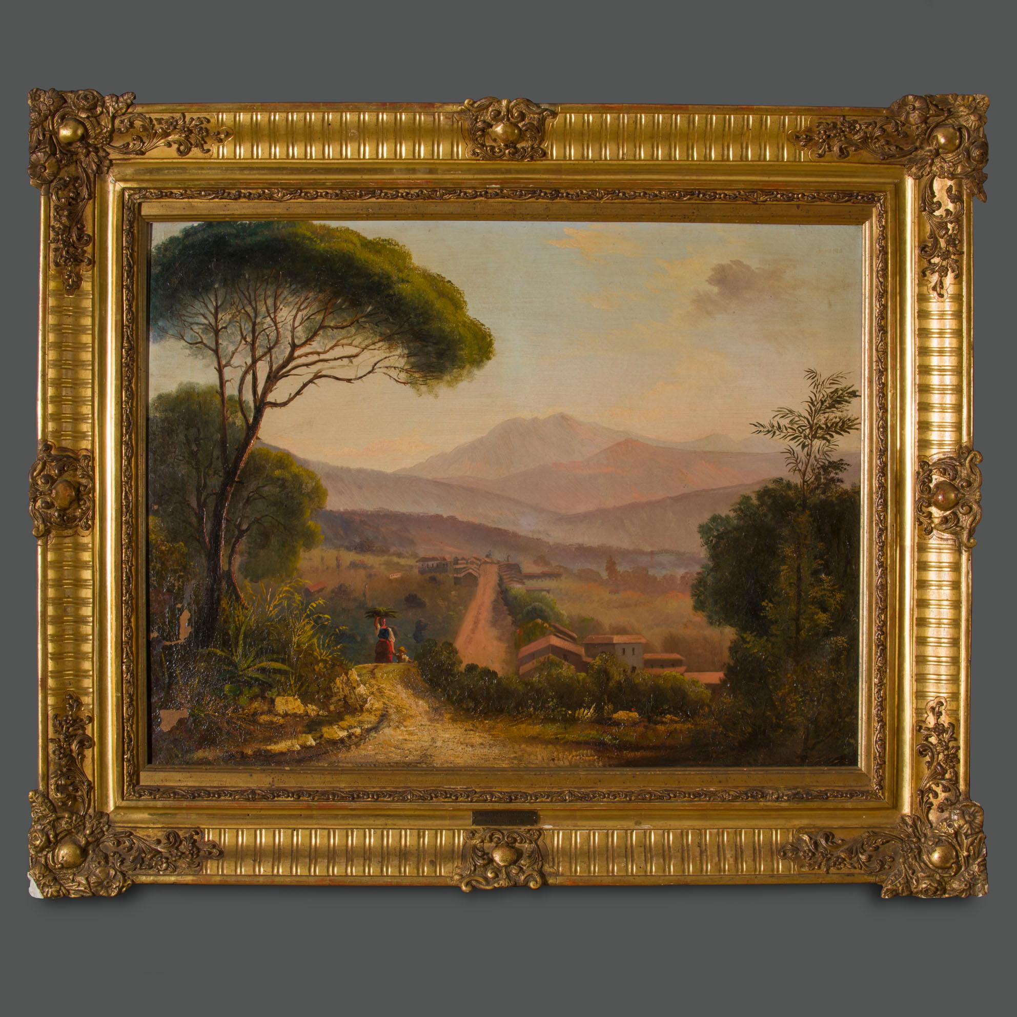 1860s Italian Signed Neapolitan Landscape Painting For Sale 3