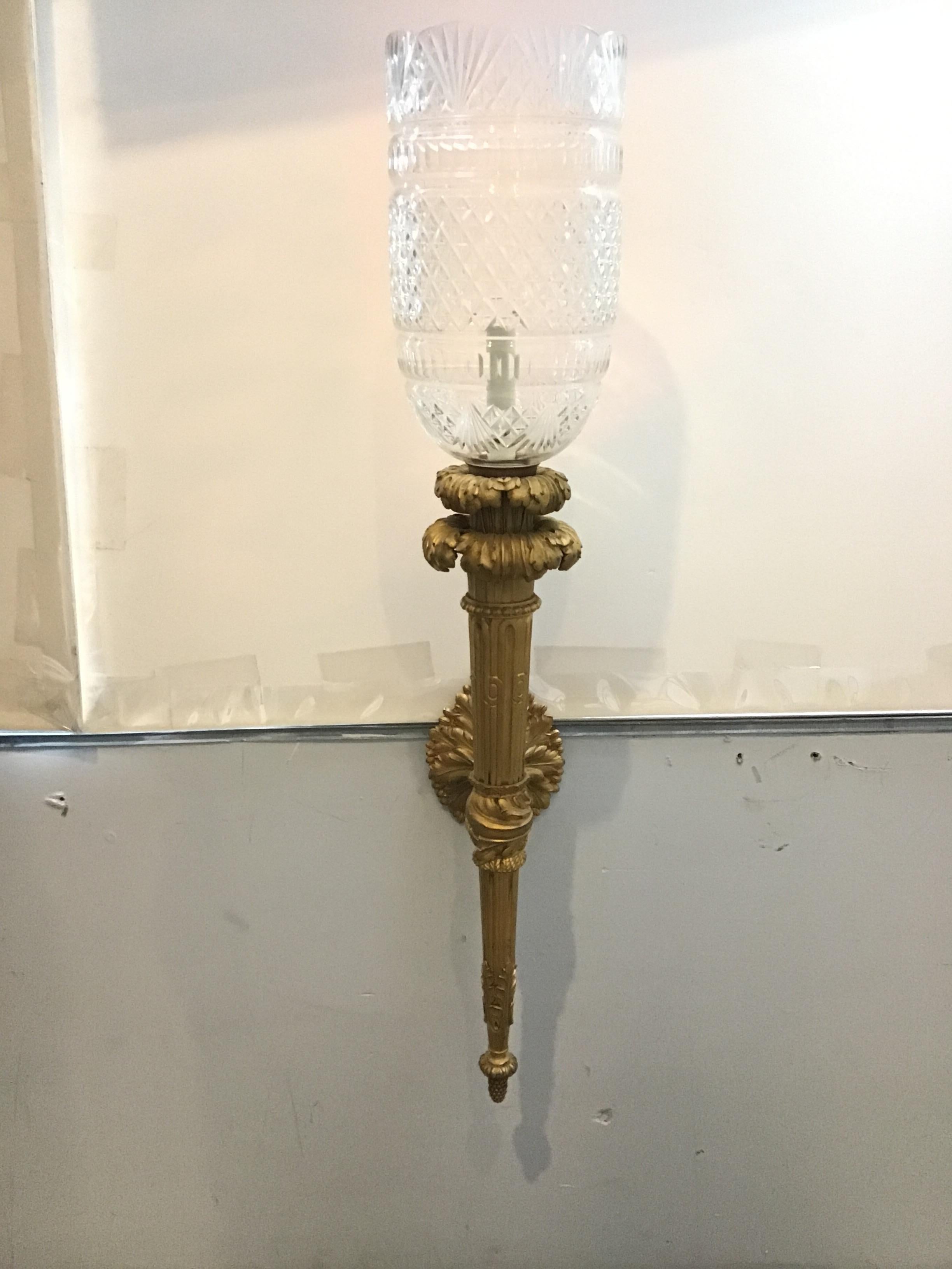 1860s Large French Gilt Bronze Torch Sconces For Sale 6