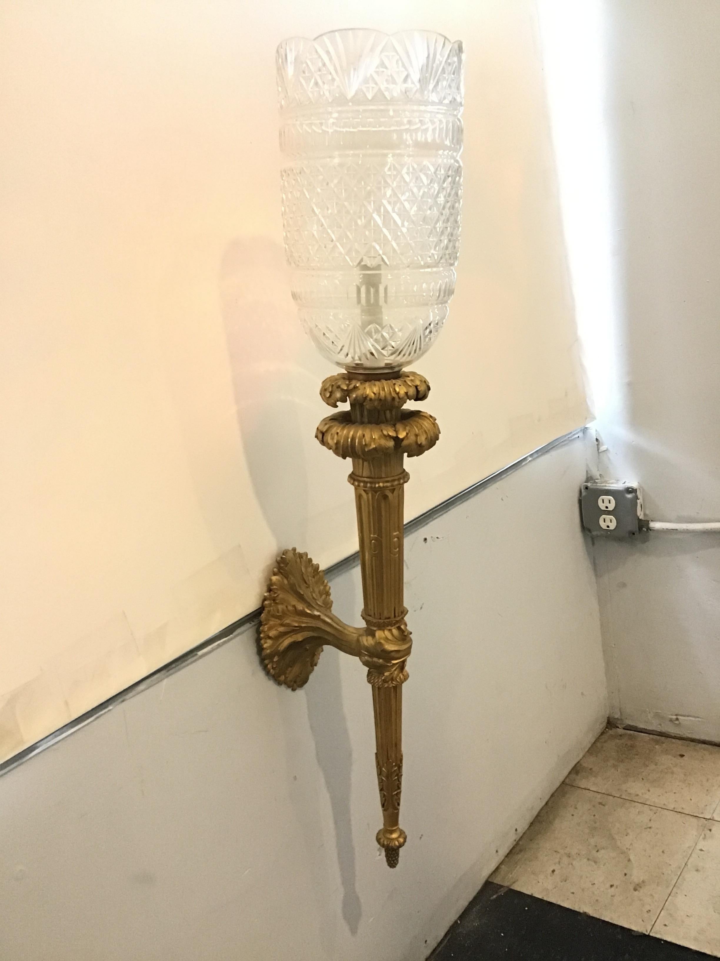 1860s Large French Gilt Bronze Torch Sconces For Sale 7