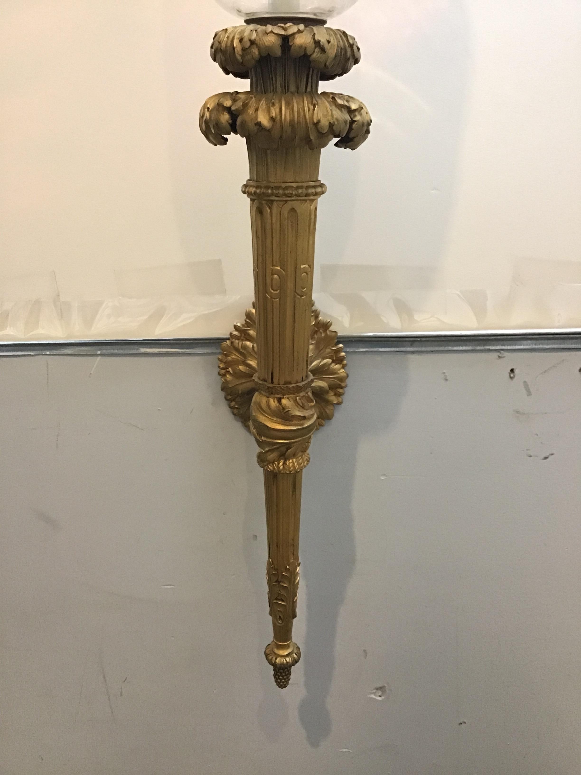 1860s Large French Gilt Bronze Torch Sconces For Sale 10