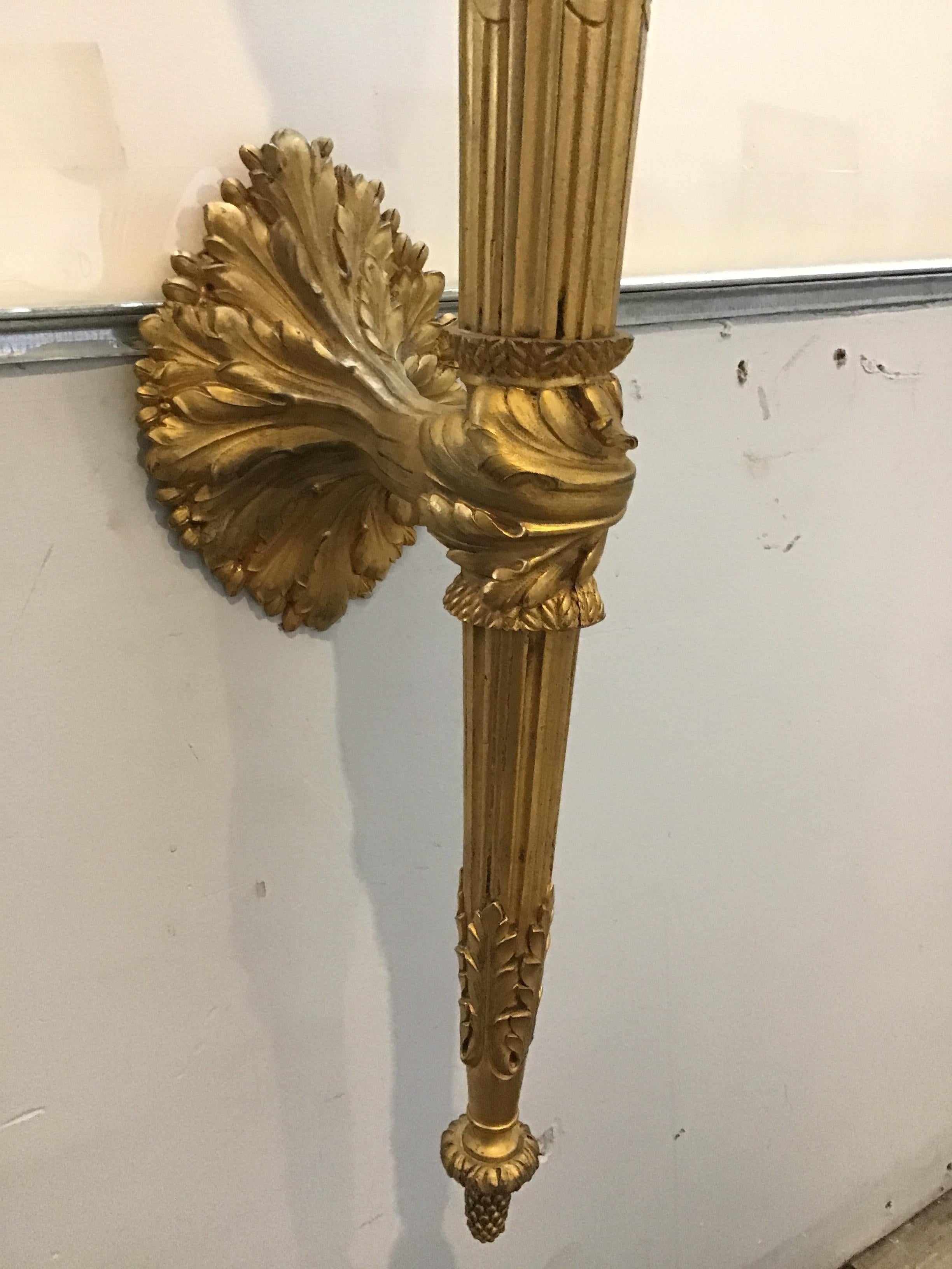 1860s Large French Gilt Bronze Torch Sconces For Sale 13