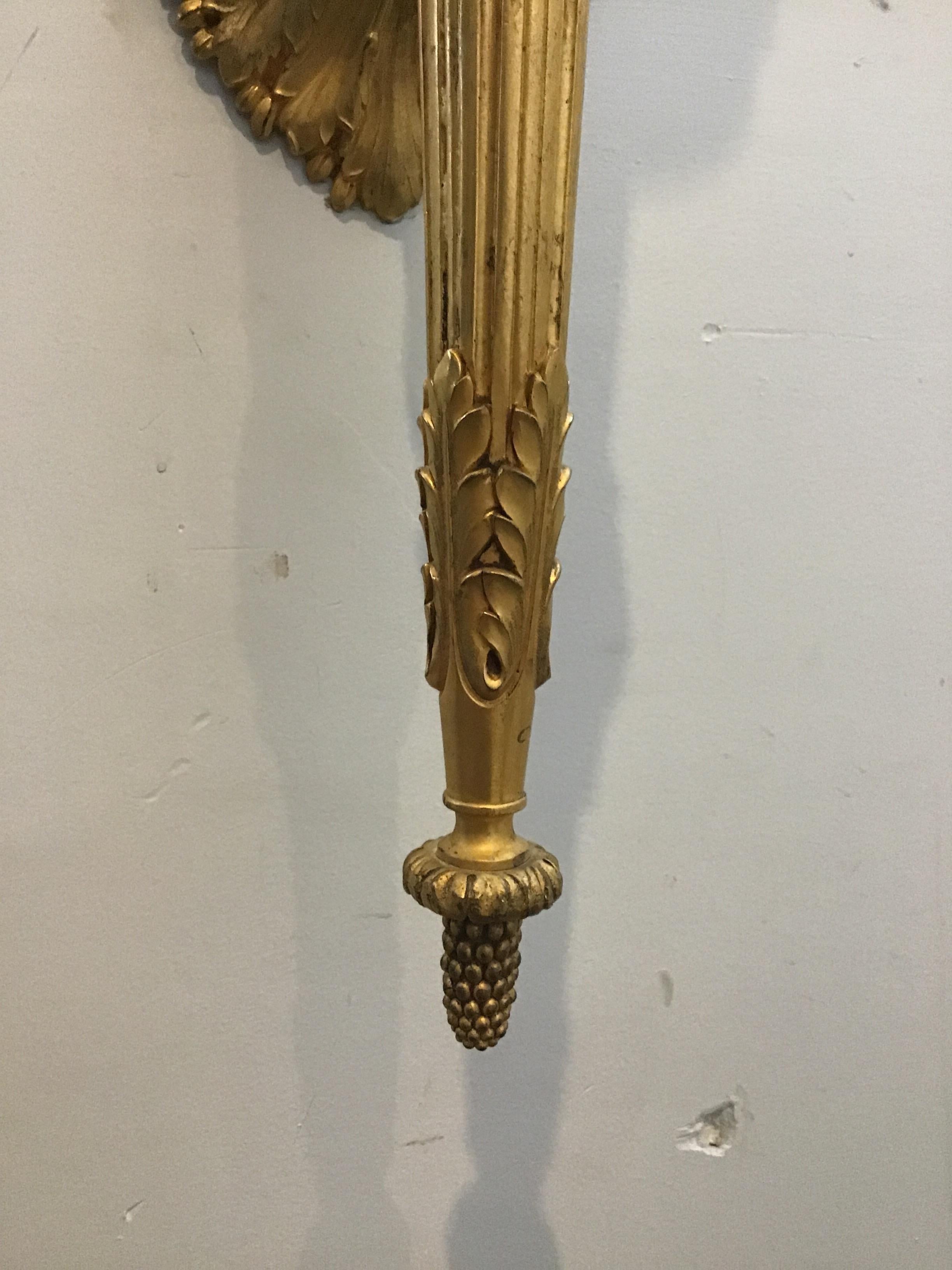 1860s Large French Gilt Bronze Torch Sconces For Sale 14