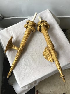 1860s Large French Gilt Bronze Torch Sconces