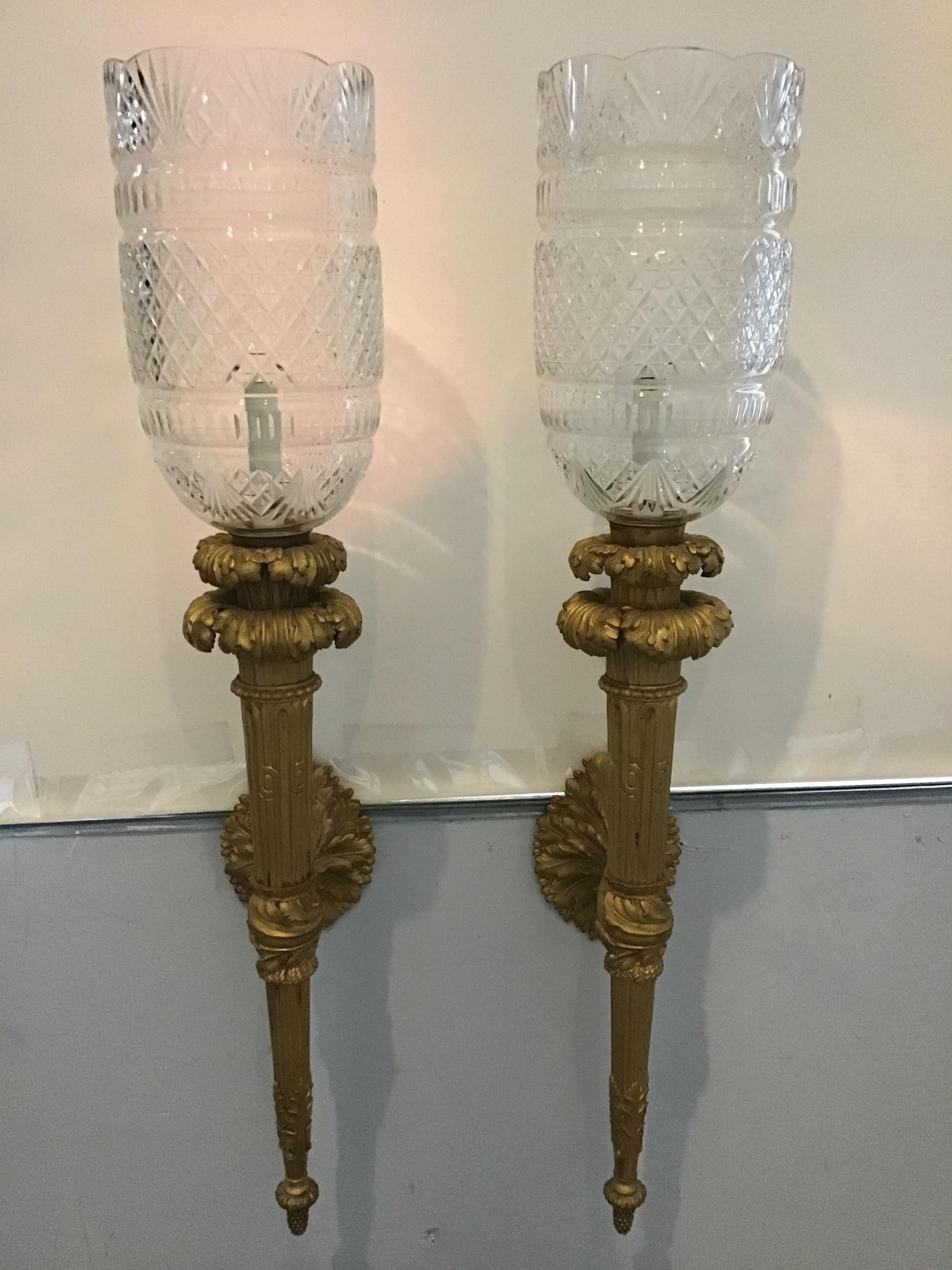 Mid-19th Century 1860s Large French Gilt Bronze Torch Sconces For Sale