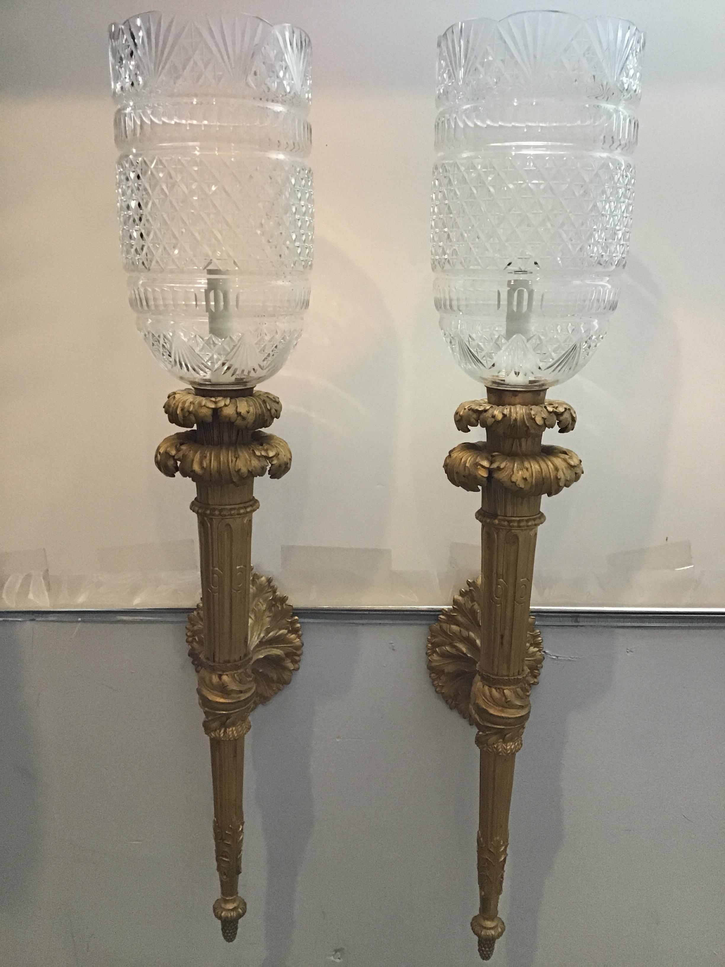 1860s Large French Gilt Bronze Torch Sconces For Sale 1