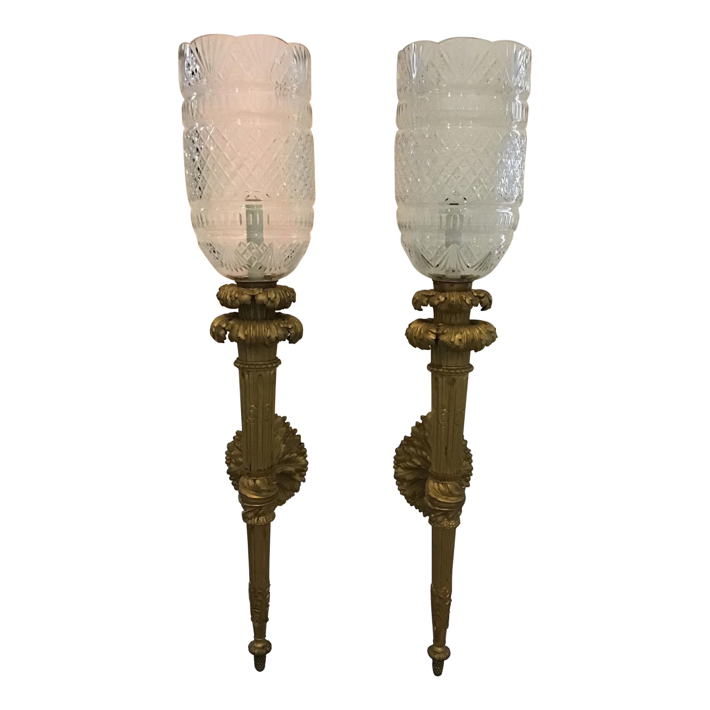 1860s Large French Gilt Bronze Torch Sconces For Sale