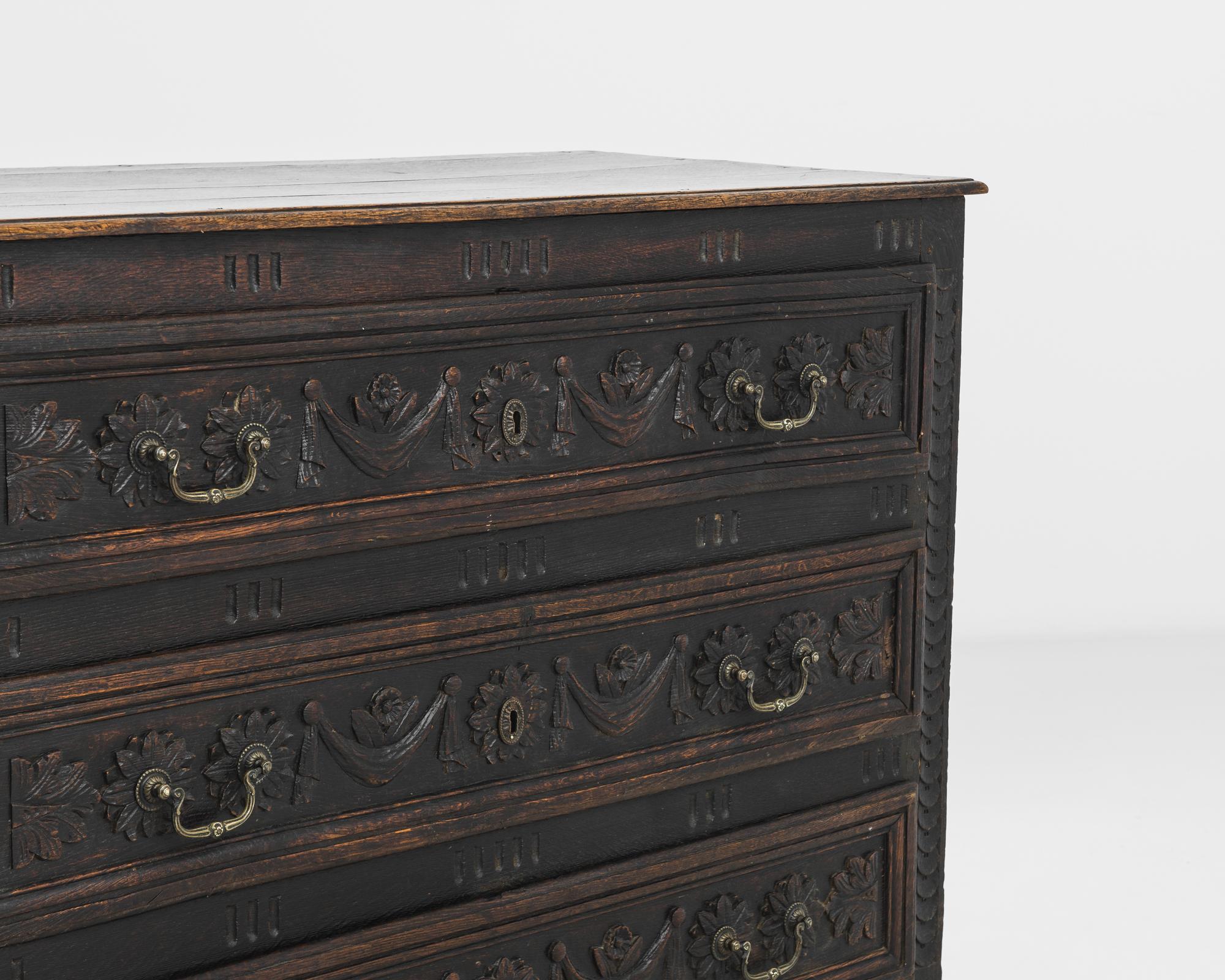 Brass 1860s Louis XVI Wooden Chest with Original Patina