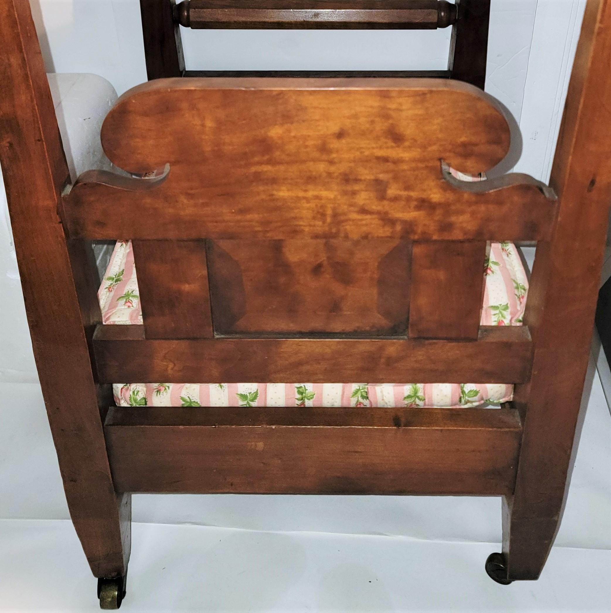 Hand-Crafted 1860s Rare Doll Poster Bed W/Original Floral Ticking Mattress
