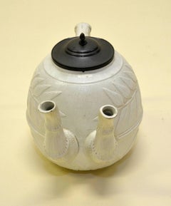 1860s Rare Victorian Large Salt Glazed White Ironstone Teapot with Two Necks