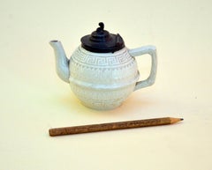 1860s Rare Victorian Small Salt Glazed White Ironstone Teapot with Pewter Lid