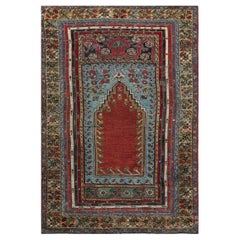 1860s Red Antique Medallion Tribal Turkish Village Kirshehir Knotted Prayer Rug