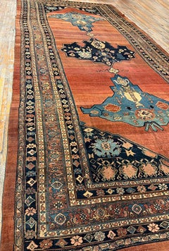 1860s Red Field Gallery Medallion Tortises Knotted Wool Antique Bijar Rug