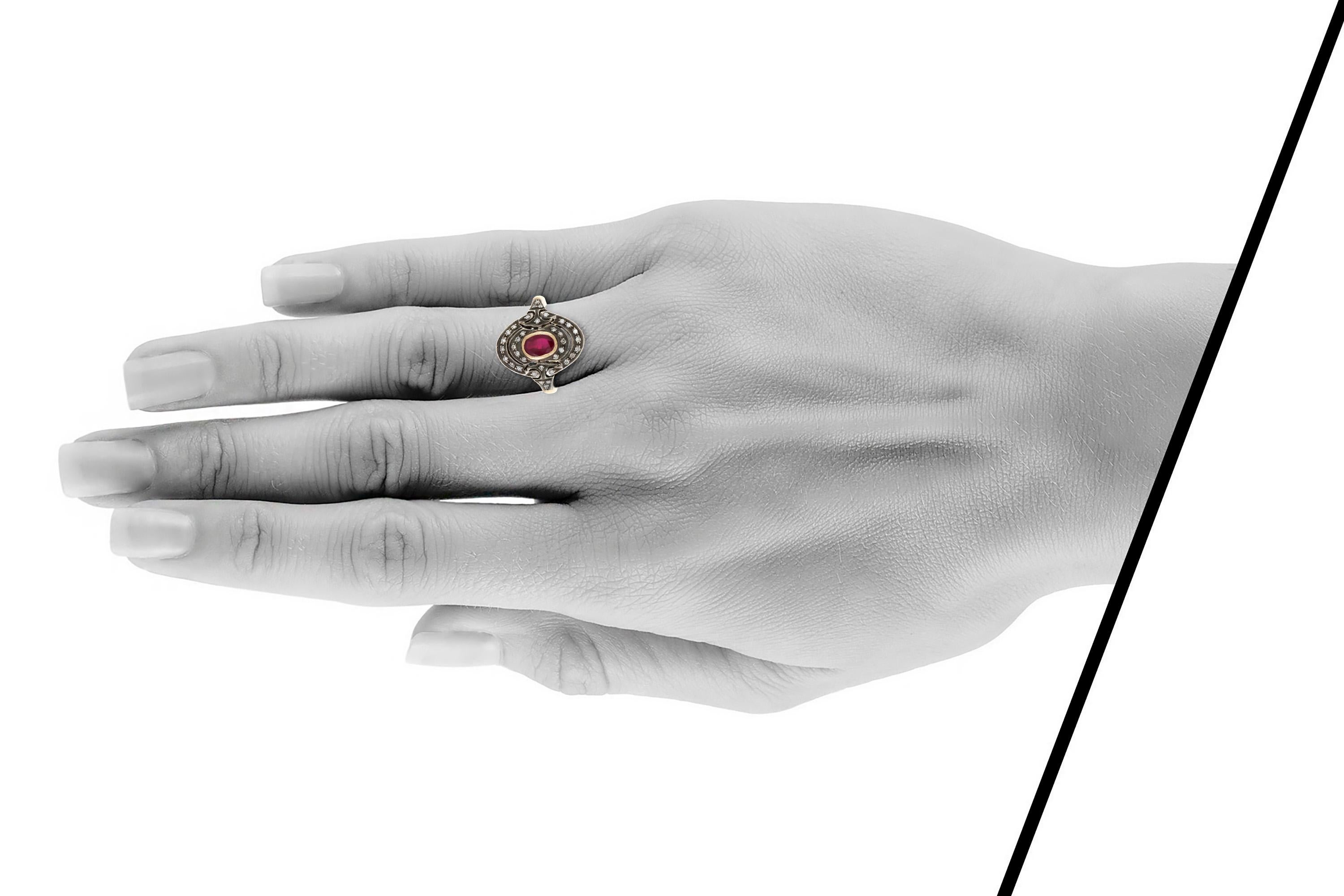 1860er Jahre Rubin mit Diamanten auf Replik-Fassung Ring (Ovalschliff) im Angebot