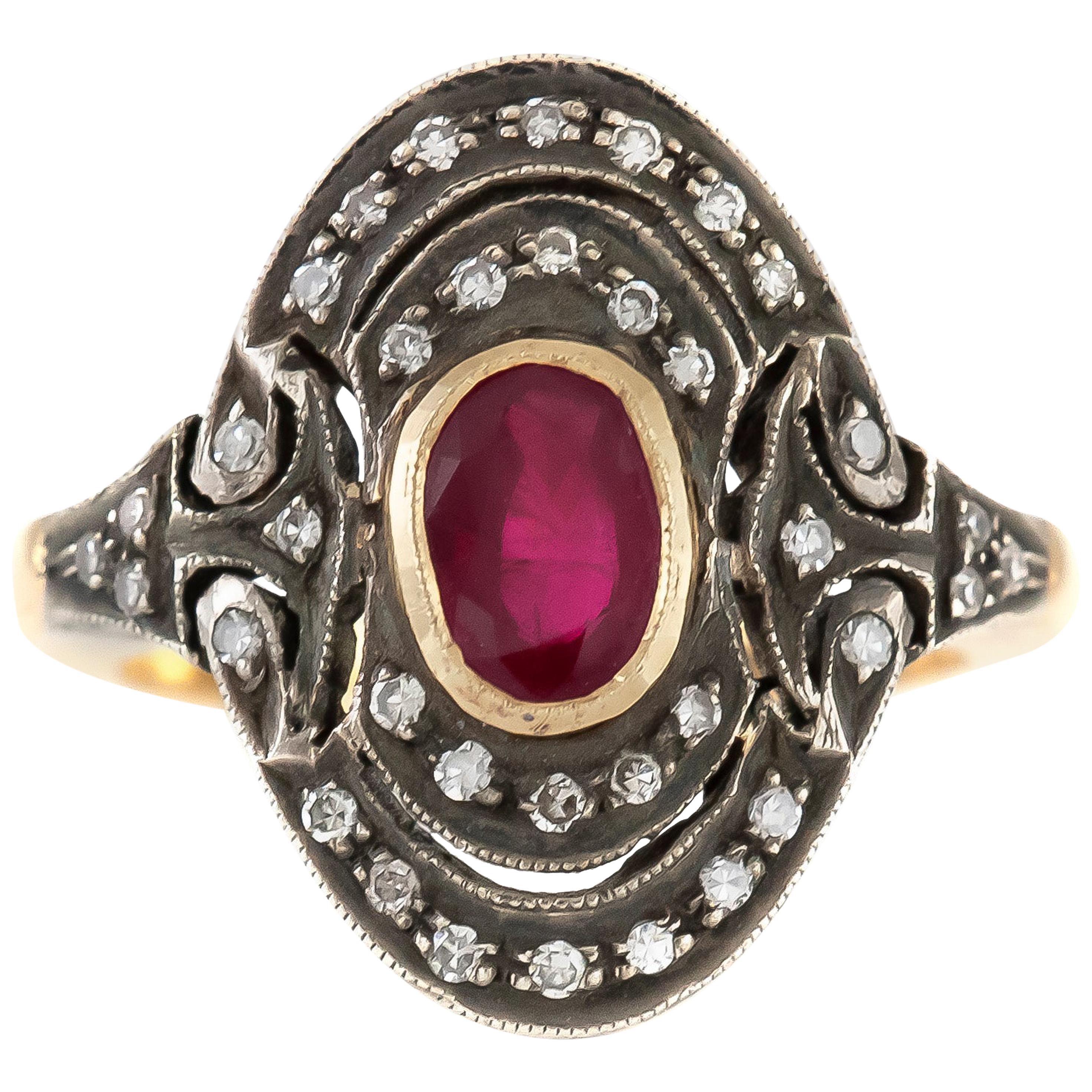 1860s Ruby with Diamonds on Replica Setting Ring