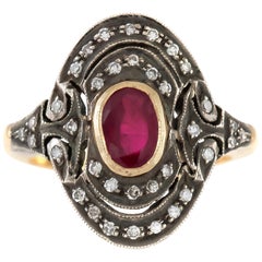 Antique 1860s Ruby with Diamonds on Replica Setting Ring