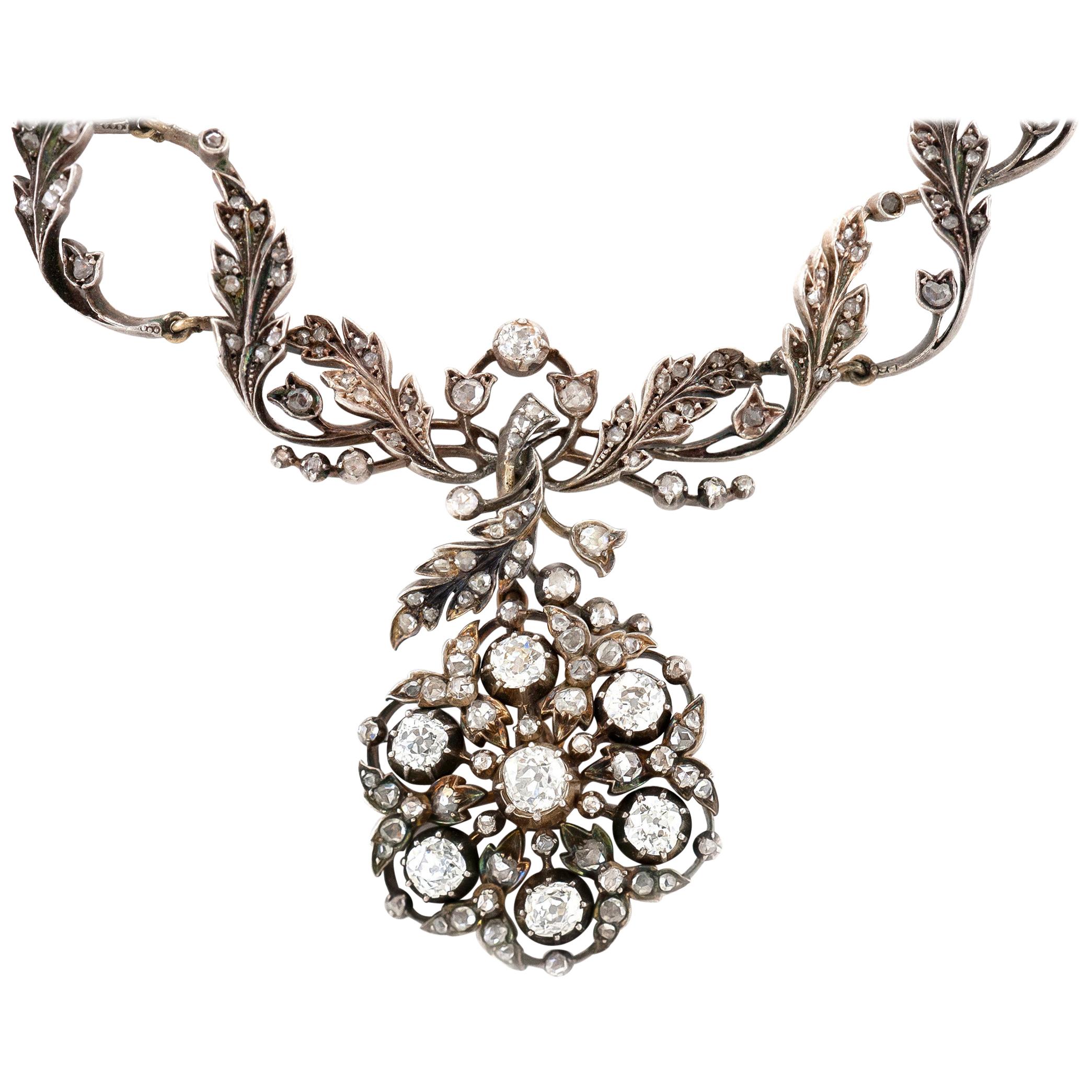 1860s Silver and 14 Karat Diamond Necklace