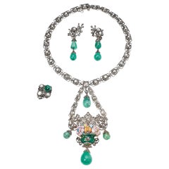 Collier, boucles d'oreilles, bague et ensemble de bijoux de la Renaissance élisabéthaine espagnole des années 1860