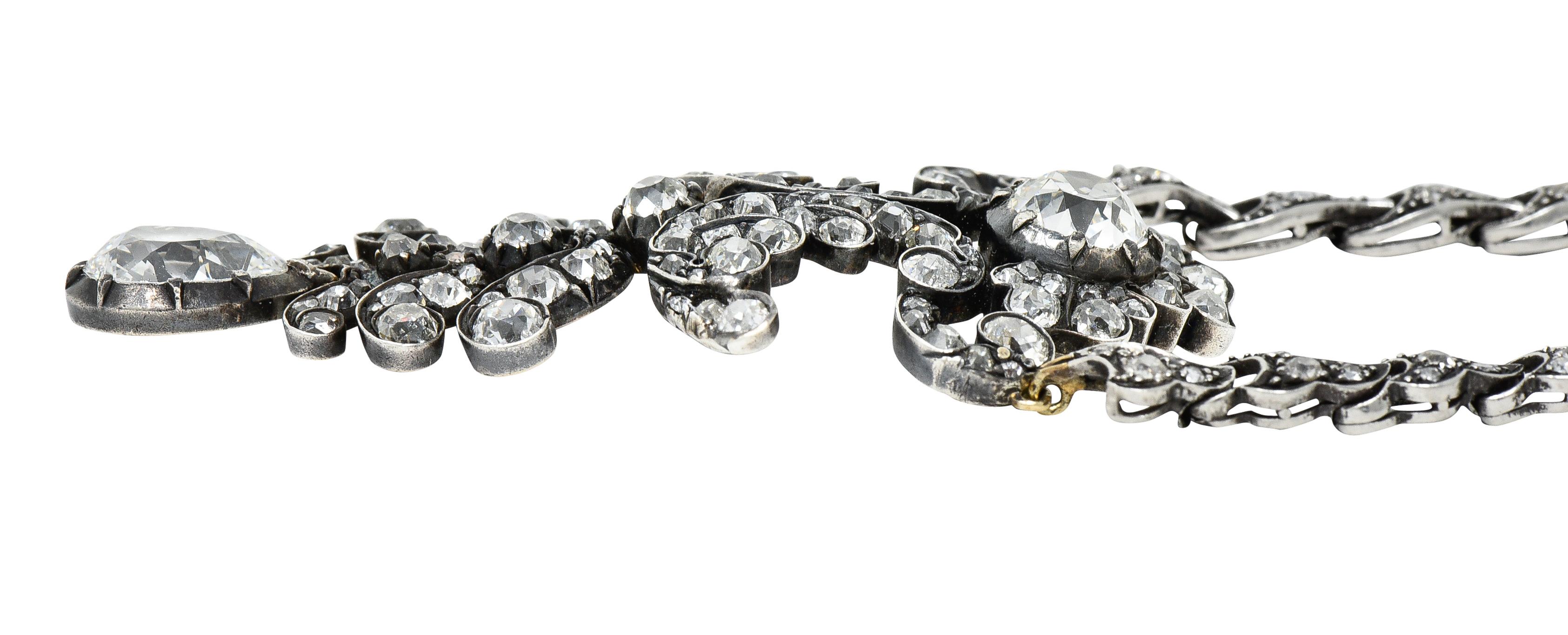 1860's Victorian 11.11 Carats Diamond Silver-Topped 14 Karat Gold Drop Necklace 3
