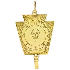 1860's Victorian 14 Karat Gold Freemason Skull Watch Key Pendant