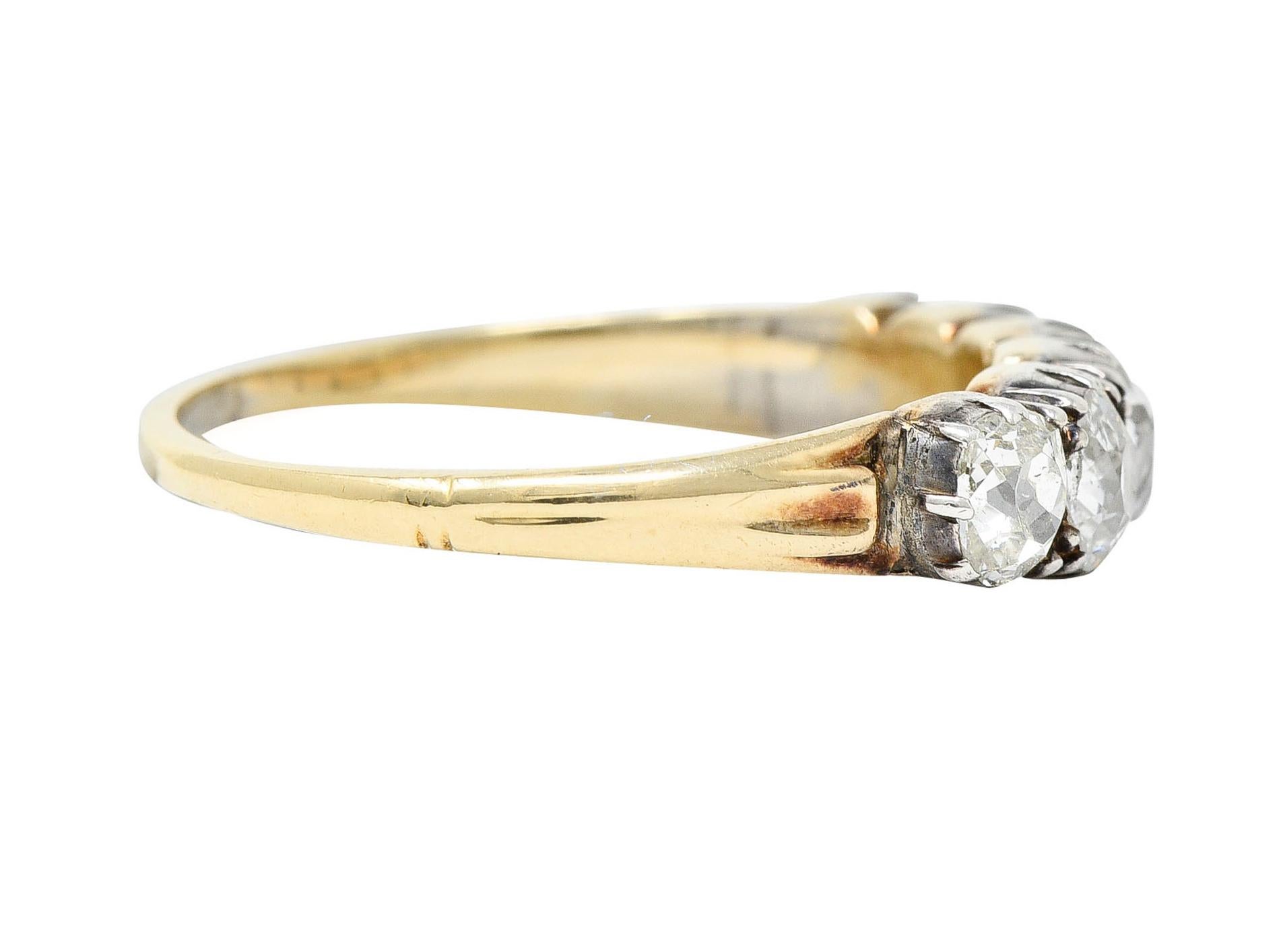Old Mine Cut 1860's Victorian 1.45 Carats Old Mine Diamond Silver-Topped 14 Karat Gold Band R