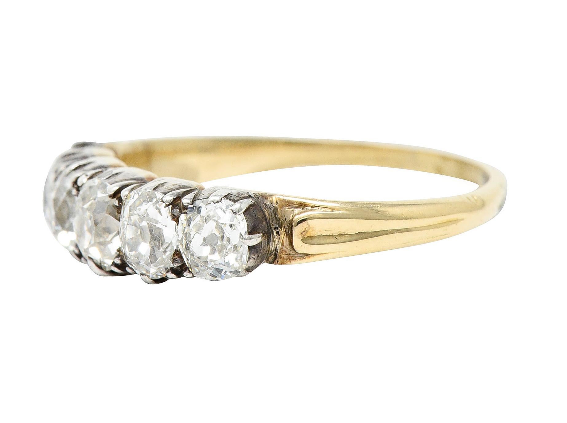 Women's or Men's 1860's Victorian 1.45 Carats Old Mine Diamond Silver-Topped 14 Karat Gold Band R