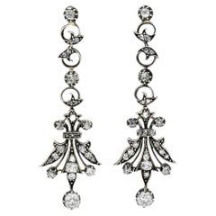 1860's Victorian 2.50 Carats Diamond Silver 14 Karat Gold Foliate Drop Earrings