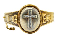 1860's Victorian Diamond 18 Karat Gold Mourning Locket Bangle Bracelet