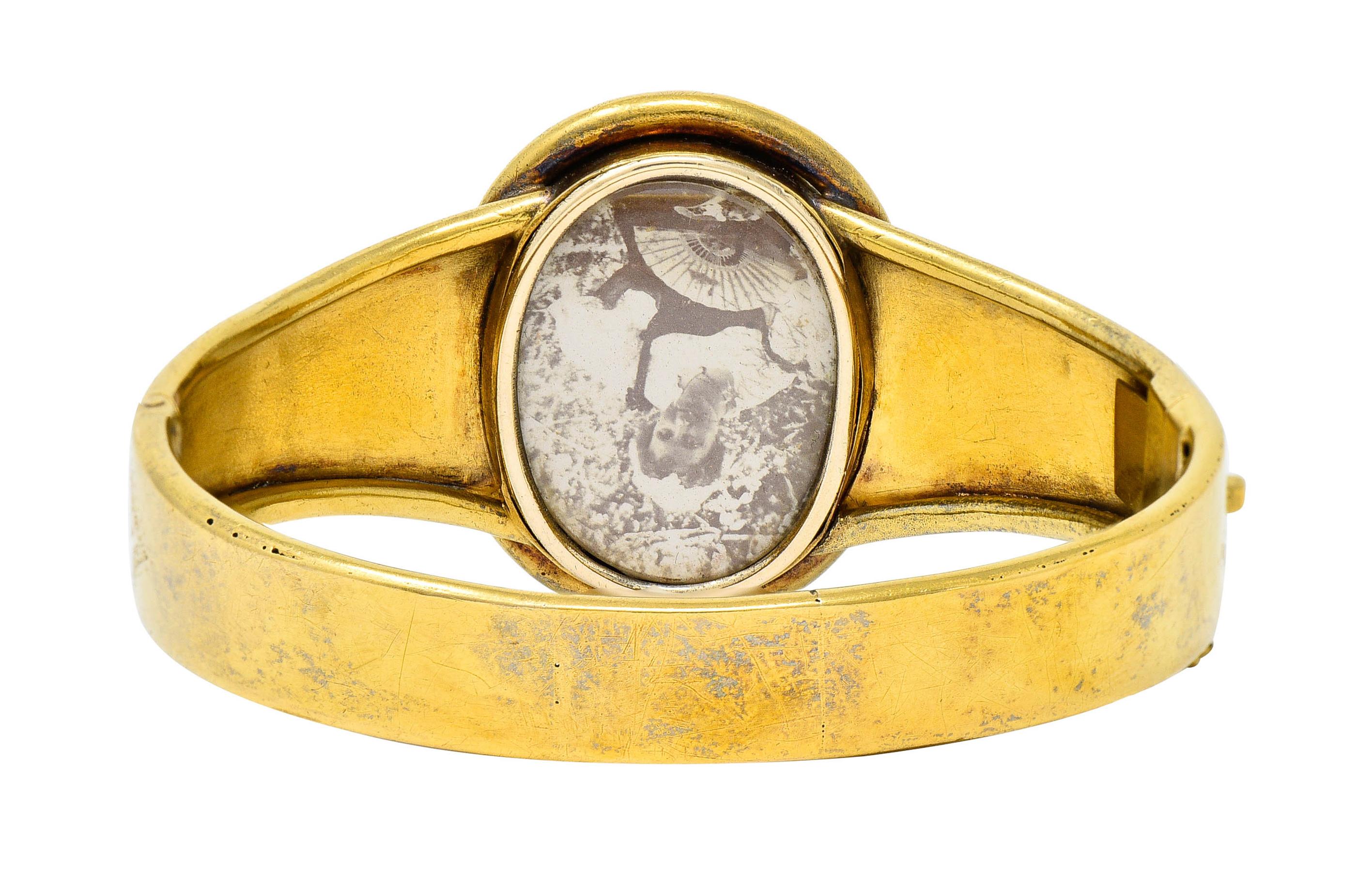 Women's or Men's 1860's Victorian Diamond 18 Karat Gold Mourning Locket Bangle Bracelet