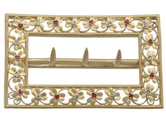 1860s Victorian Diamond and Ruby Yellow Gold Belt Buckle