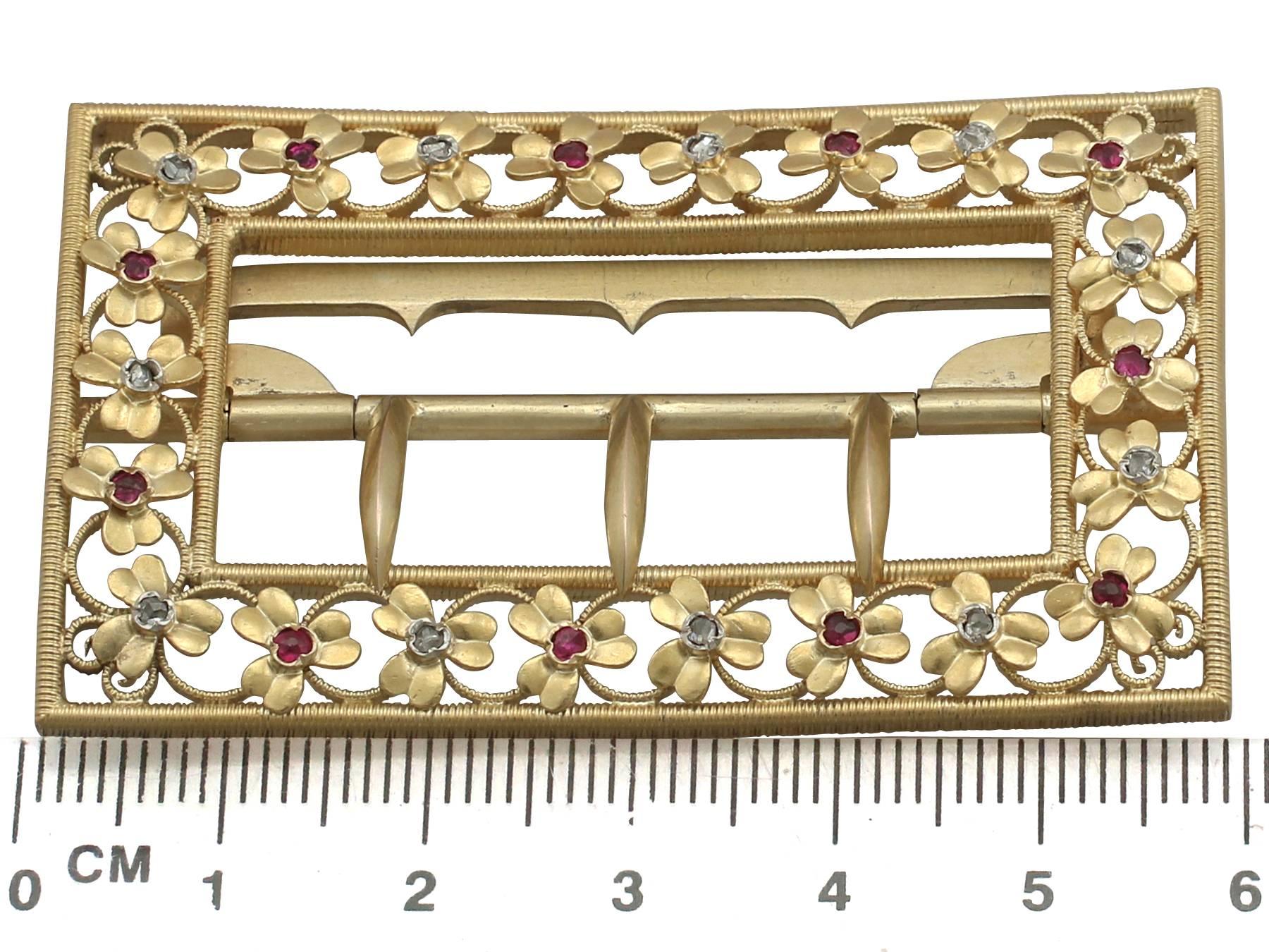 1860s Victorian Diamond and Ruby Yellow Gold Belt Buckle 3