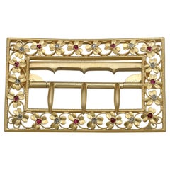 1860s Victorian Diamond and Ruby Yellow Gold Belt Buckle