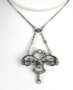 1860s Victorian Diamond Lavaliere Necklace Brooch 1.5 Carat Gold Sterling